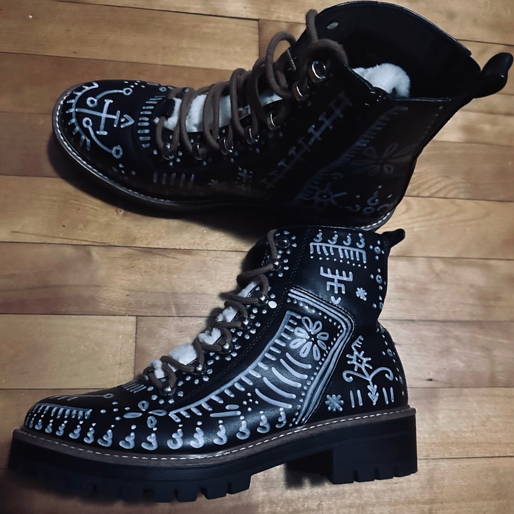 Black and White Patterned Boots